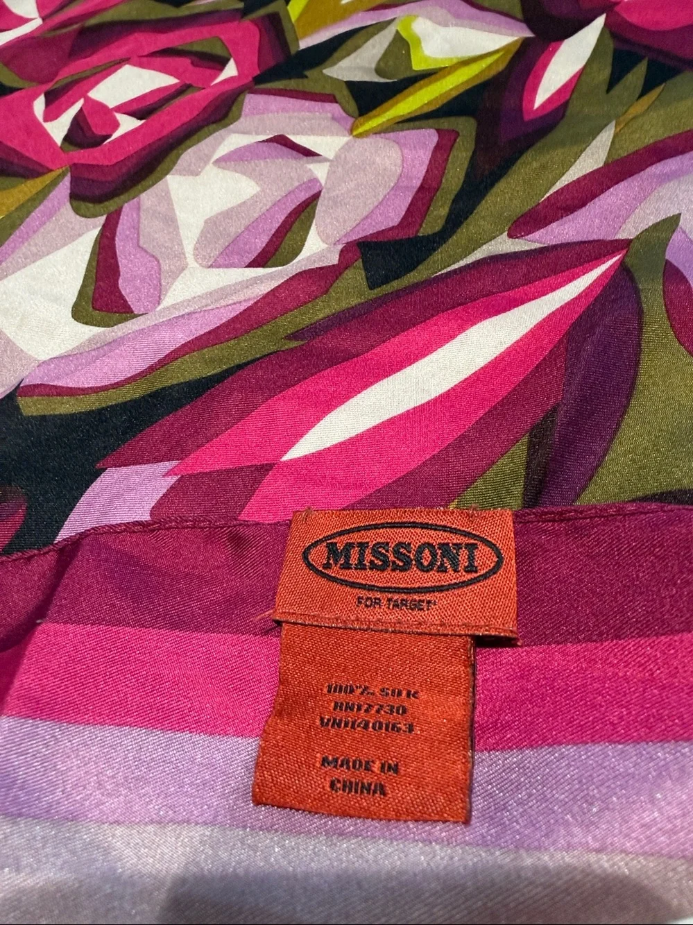 Missoni Floral Silk Scarf in Fuchsia, Olive & Cream